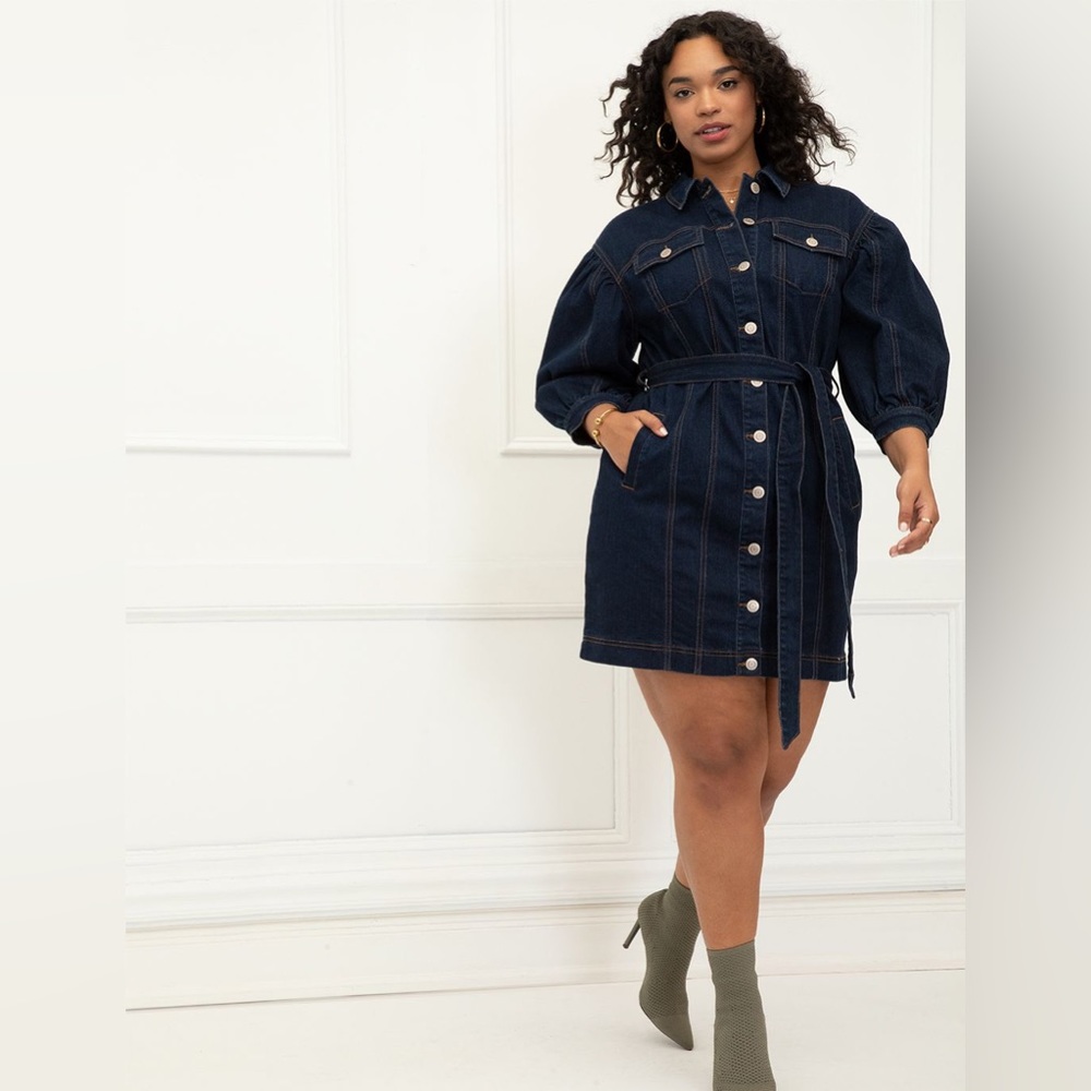 ELOQUII PUFF SLEEVE DENIM JACKET MINI DRESS SIZE 26 NWT